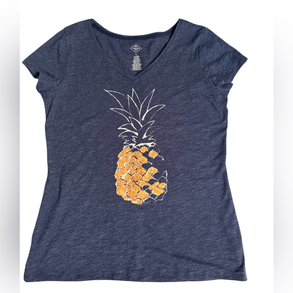 Navy Blue Pineapple Graphic Women's Top size medium St. John’s Bay